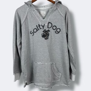 Salty Dog Surf Shop Hoodie Slub Women L DAYTONA BEACH Beach Gray Stripe Cover Up